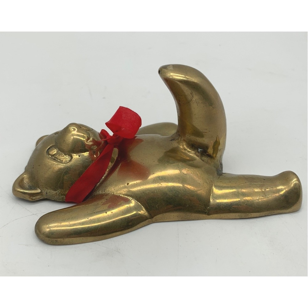 Vtg Solid Brass Miniature Baskets Teddy Bear Figurine Lot Set Mid Century Decor - Picture 2 of 14
